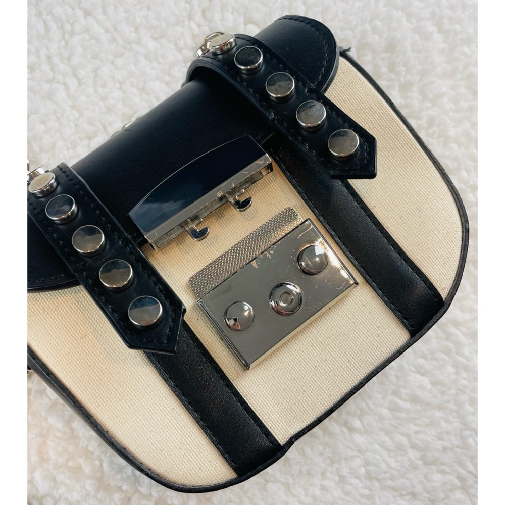 ZARA • Black/Cream Faux Leather and Canvas Studded Mini Chainlink Crossbody Bag - Picture 9 of 16